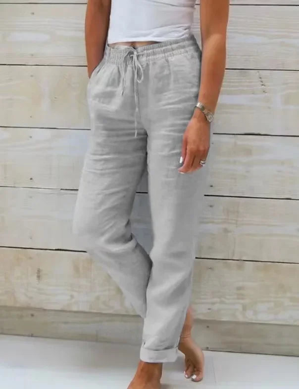 Spring Cotton Women's Long Pants Black Pockets Lace Up Loose Pants Female New Casual Office Fashion Elegant Ladies Bottom
