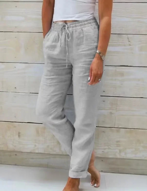Spring Cotton Women's Long Pants Black Pockets Lace Up Loose Pants Female New Casual Office Fashion Elegant Ladies Bottom