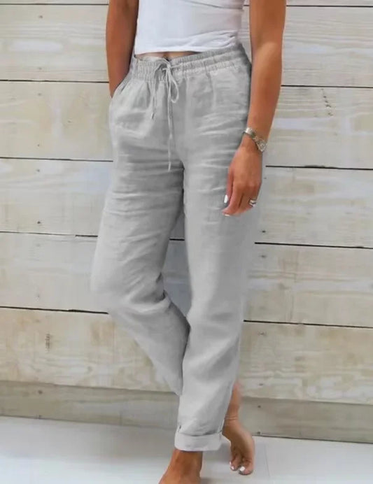 Spring Cotton Women's Long Pants Black Pockets Lace Up Loose Pants Female New Casual Office Fashion Elegant Ladies Bottom