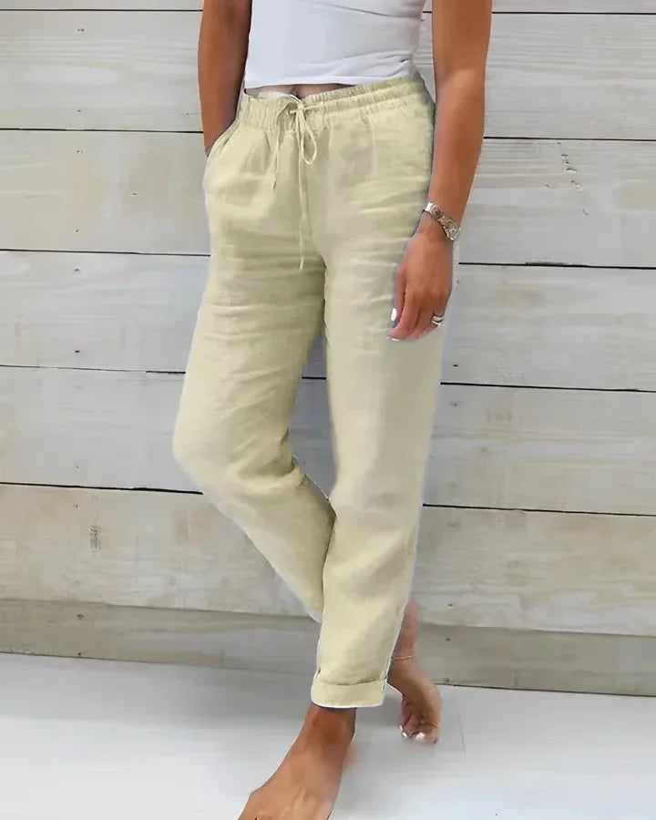 Spring Cotton Women's Long Pants Black Pockets Lace Up Loose Pants Female New Casual Office Fashion Elegant Ladies Bottom