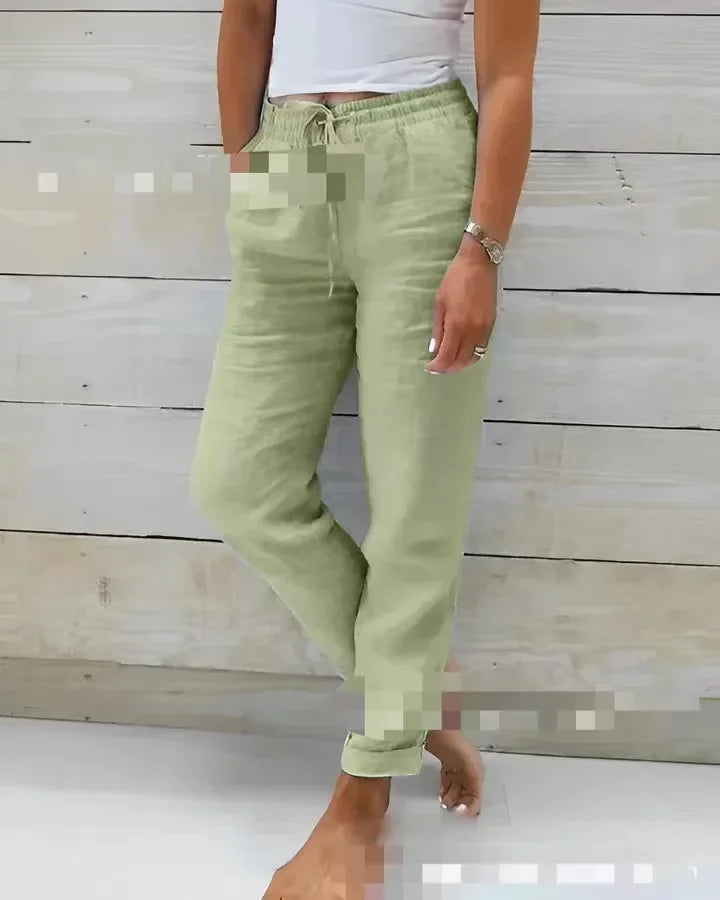 Spring Cotton Women's Long Pants Black Pockets Lace Up Loose Pants Female New Casual Office Fashion Elegant Ladies Bottom