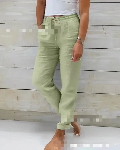 Spring Cotton Women's Long Pants Black Pockets Lace Up Loose Pants Female New Casual Office Fashion Elegant Ladies Bottom