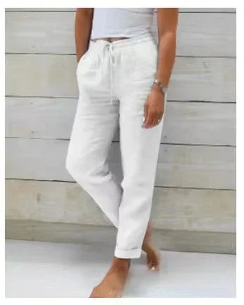 Spring Cotton Women's Long Pants Black Pockets Lace Up Loose Pants Female New Casual Office Fashion Elegant Ladies Bottom