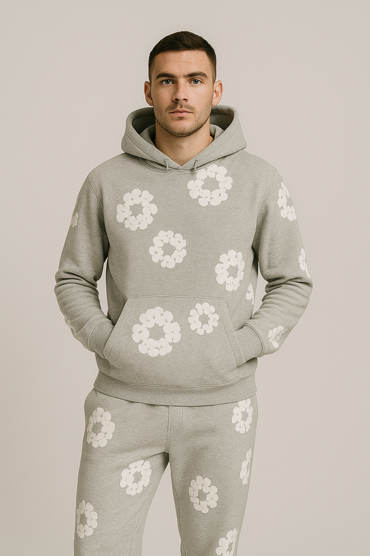 Unisex Hoodie en Jogger Set | Katoenen Blend, Bloemmotief